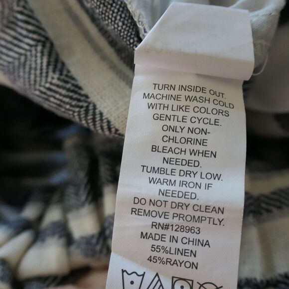 Indigo Rein Pants Womens M Blue Ivory Wide Leg Cropped Linen Blend Pull On Belt - Picture 9 of 9